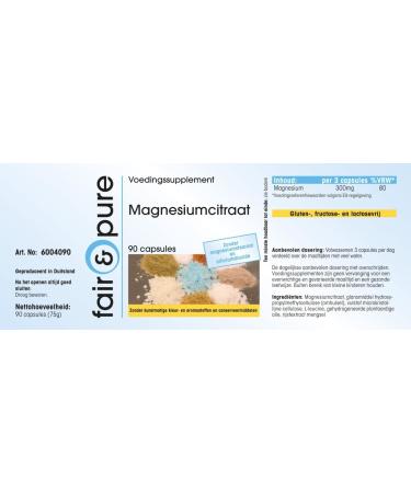 Fair & Pure - Magnesium citrate - 300 mg pure magnesium per daily dose - 90 capsules - Buy Online on GoSupps.com