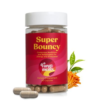 Fungiments Super Bouncy Mushroom Supplement Cordyceps Focus Capsules for Adults Natural Brain Boost, Green Tea Energy Vitamins Without jitters, Stamina for Women, Fatigue Support 60 Count Super Bouncy 60 Count (Pack o