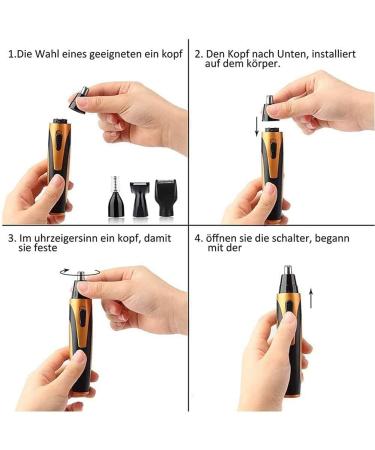 4 in 1 USB Rechargeable Nose and Ear Hair Trimmer - Waterproof Easy Clean Stainless Steel Blades - Perfect for Men & Women (Black/Orange - Buy Online on GoSupps.com