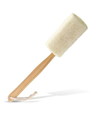 Natural Exfoliating Loofah luffa loofa Bath Brush On a Stick 9.4'' Wooden Handle Loofah Tubular Sponge Back Brush for Men & Women Bath Shower Sponge Body Back Scrubber Pack of 1 1 Count (Pack of 1)