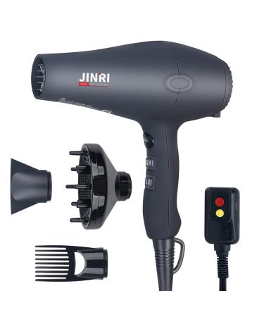 JINRI 1875W Professional Salon Grade Hair Dryer DC Motor Negative Ionic Blow Dryer with 2 Speed 3 Heat Settings Cool Button Hairdryer with Concentrator & Diffuser & Comb Attachments ALCI Safety Plug