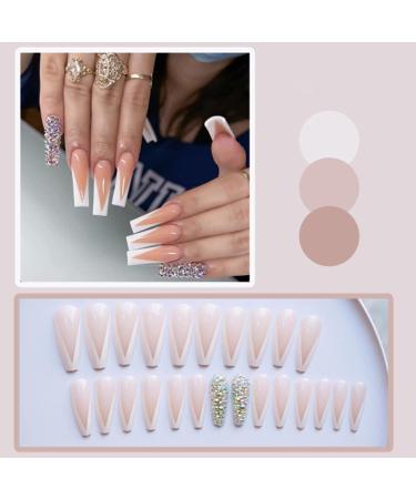 Kamize French Tips Press on Nails - Long White Luxury False Nails - 24PCS Stylish Coffin Ballerina Acrylic Nails for Women and Girls - Buy Online on GoSupps.com