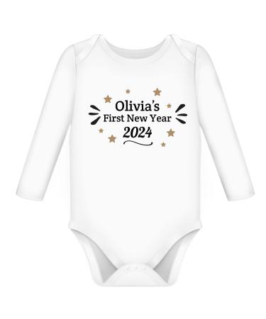 My First New Year Baby Outfit Personalised Baby Grows Vest Boy Girl Newborn Unisex Babies Clothes For Boys Girls Vests Gender Neutral Gifts 0-3 Months LONG SLEEVE