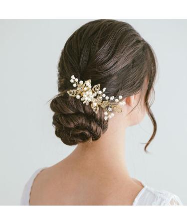 Gold Crystal Bridal Wedding Hair Comb - Sparkly Pearl Rhinestone Hair Accessory - Buy Online on GoSupps.com