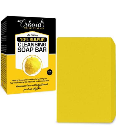 10% Sulfur Soap Cleansing Bar for Face & Body  All Natural Facial Cleanser for Acne, Oily Skin  Healing Skincare Blend of Lemongrass, Tea Tree Essential Oil, Vitamin E, Coconut Milk  Made in USA (4 Ounce (Pack of 1))