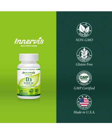 High Potency Vitamin D3 5000 IU Boost Immune Support Bone & Teeth Easy to Swallow 120 Veg Capsules 1 Count (Pack of 120) - Buy Online on GoSupps.com