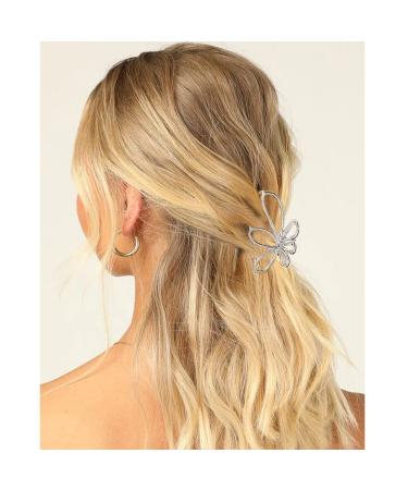 Brinie Silver Metal Hair Claw Clips for Women and Girls - Pack of 2 | Small Jumbo Shark Hair Clip for Styling - Hair Accessories - Buy Online on GoSupps.com