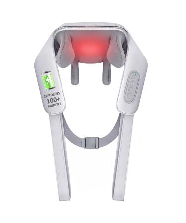 Knqze neck massage device with heat electrical depth fabric 4D expert knet massage wireless shiatsu neck and back massage pillows to relieve the neck shoulder and leg pain KN6-gray