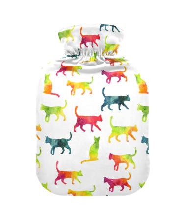 Heat bottle with reference 2 l durable warm-up bag for hand feet shoulder and neck pain cramps heating press and heat therapy pattern of colorful rainbow watercolor cat