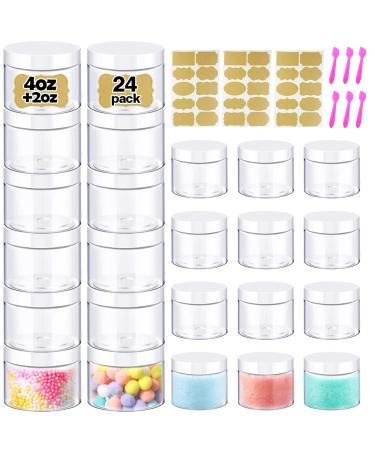 CAIKEZI 4 oz Body Butter Containers with Lids + 2oz Small Plastic Containers with Lids (Set of 24) Plastic Jars with Lids Cosmetic Jar - for Lip Scrub Cream Slime Craft Storage