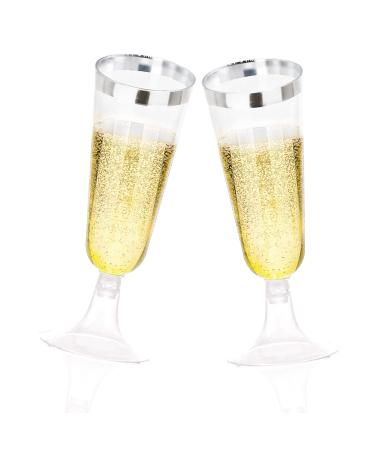 NOCCUR 60 Pack Silver Plastic Champagne Flutes-5OZ Plastic Champagne Glasses - Premium Quality Plastic Silver Rimmed Champagne Flutes-Suitable for Wedding&Party