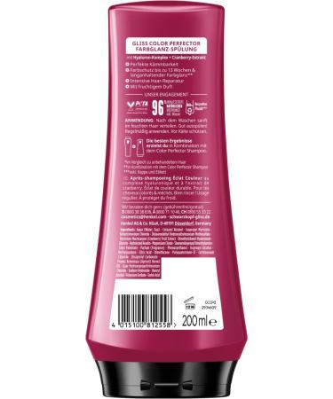 Gliss Kur Gliss Colour Perfector (4 x 200 ml) apr s-shampoing avec complexe hyaluronique et extrait de canneberge pour cheveux m ch s et color s offre une protection de la couleur et une brillance 200 ml (Lot de 4) - Buy Online on GoSupps.com