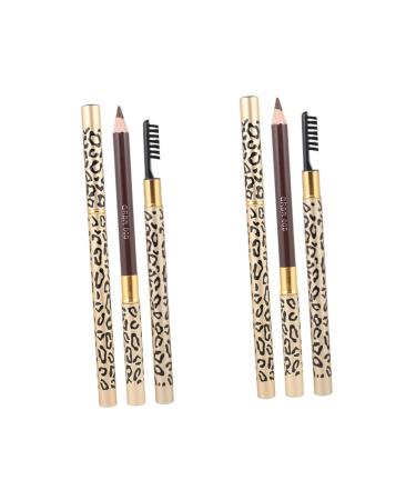 Beavorty Eyebrow Spoolie Brush 4 Pcs Eyebrow Pencil Micro Brow Pencil Black Brow Makeup Eyeliner Makeup Pen Miss Leopard Print