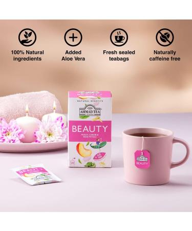 Ahmad Tea Peach Carob & Rose Petals Beauty Infusion 20 Teabags - 20 Count Pack - Buy Online on GoSupps.com