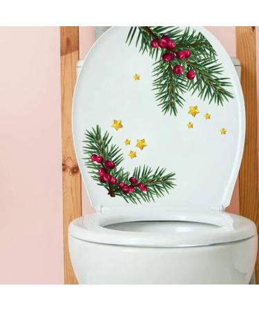 Christmas Toilet Sticker Pine Branch Berry Christmas Decal New Year Bathroom Toilet Seat Cover Decor Sticker DIY Decoration - Buy Online on GoSupps.com