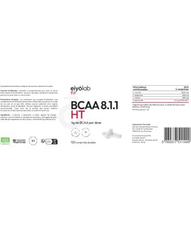 BCAA 8.1.1 | Comprim s d'Acides Amin s + Vitamine B6 | 1g d'Acides Amin s par Comprim | Construction et R cup ration Musculaire | Efficace Contre l Acide Lactique | 120 Comprim s | Eiyolab - Buy Online on GoSupps.com
