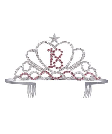 Frcolor 18th Birthday Crown Headband - Crystal Princess Crown Tiara with Hair Comb