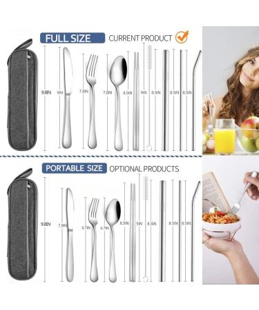 Travel Reusable Utensils Set - Stainless Steel Cutlery with Case, Chopsticks, Straw - Portable Flatware for Camping, 8 Piece Set - Silver - Buy Online on GoSupps.com