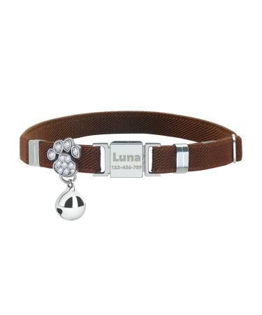 Personalized Elastic Cat Collar with Name and Phone Number Engraved Cat Collar with Bell -Chocolate