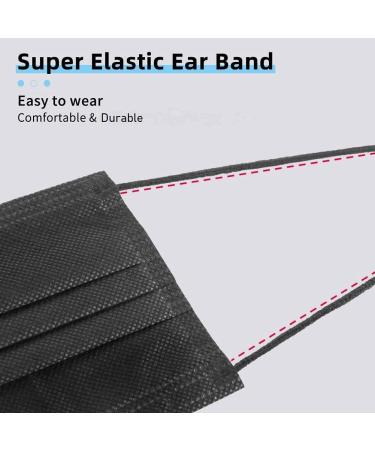 50 pcs TOSSI Black Face Masks with Ear Loops 3-ply Non-woven Disposable Comfortable & Breathable with Adjustable Metal Nose Strip - Buy Online on GoSupps.com