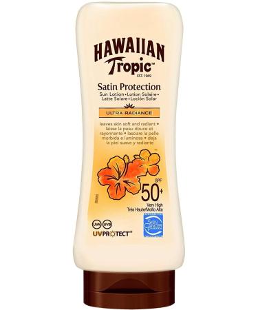 Hawaiian Tropic - Satin Protection Ultra Radiance SPF 50+ - Very High Protection Sun Lotion Protects and Softens the Skin Tropical Fruit Fragrance Pack 3 Units x 180 ml - Buy Online on GoSupps.com