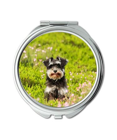 Mirror Compact Mirror Dog Heide Grass Schnauzer Puppy Green Nature Pocket Mirror portable mirror