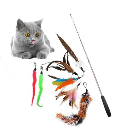 PatKare Retractable Cat Toys Wand with 7 Assorted Teaser Refills & Bell Feather for Cat, Kitten Having Fun Exerciser Playing