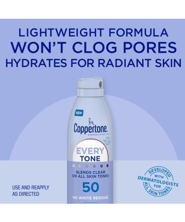 Coppertone Every Tone Sunscreen Spray SPF 50 - Lightweight Clear Formula for All Skin Tones with Vitamin E - 5 Oz - Buy Online on GoSupps.com