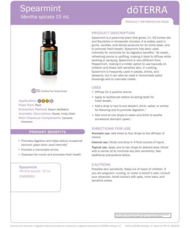 doTERRA Spearmint Essential Oil 15 mL - Premium Quality Essential Oil for Aromatherapy & Wellness | International Shipping Available - Buy Online on GoSupps.com