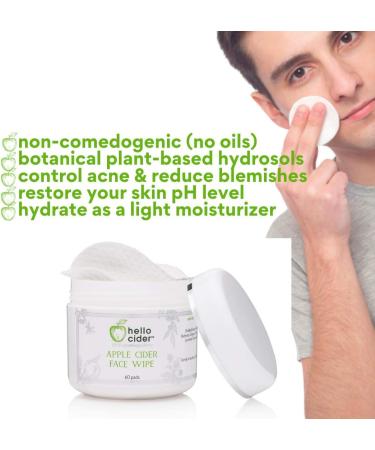 Organic Apple Cider Vinegar Acne Face Toner Pads with Tea Tree, Witch Hazel, Rose & Lavender - Cleanse, Tone, Hydrate, Calm & Soothe - 60 Pads - USA Made by Hello Cider - Buy Online on GoSupps.com