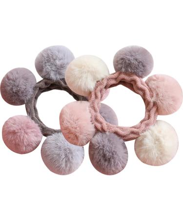Lurrose 2 pieces pom ball hair tie plush ball hair rings elastic hair band fluffy ponytail holder pompom hair tie for women girls hair accessories (style 3)