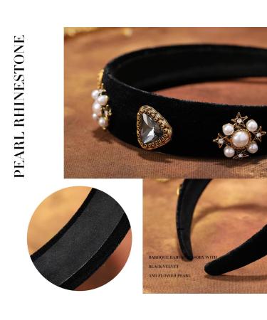 Coridy Black Baroque Pearl Rhinestone Headband with Beaded Hair Ties - Handmade Velvet Hair Hoop for Women (Elegant) - Buy Online on GoSupps.com
