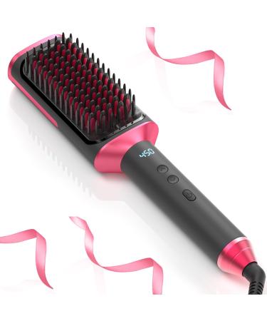Hair Straightener Brush Ionic Hair Straightening Brush Flat Iron for Women with 14 Temps Settings Anti-Scald Heated Straightening Comb 20s Fast Heating & Dual Voltage for All Hair Types
