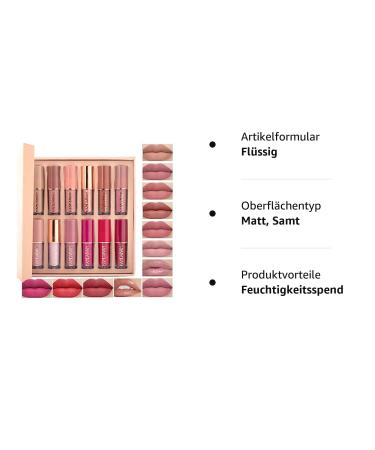 Rechoo 12 Colors Matte Ink Lipstick Set | Waterproof Long-Lasting Lip Tint | Non-Stick Cup Liquid Lip Gloss - Nude & Rose Pink Tones for Makeup - Buy Online on GoSupps.com