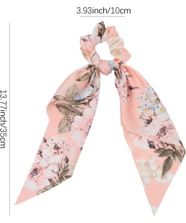 Satin Floral Hair Scrunchies Set - 5 Pcs Bowknot Elastic Hairbands for Women & Girls | Hair Scarf Ponytail Holder Accessories - Pattern 2 - Buy Online on GoSupps.com