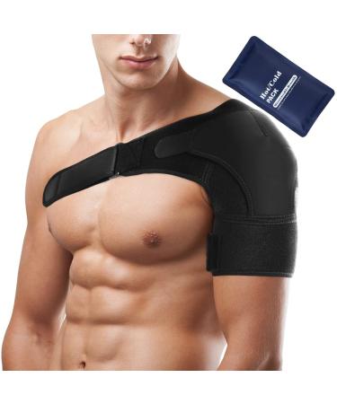FITTOO Shoulder Support Brace Neoprene Straps Gym Sports Shoulder Brace - Injury Recovery Muscle Relief Joint Protection - Unisex One Size Fits Both Left or Right Shoulder Black(with Cold/Hot Pad) One Size