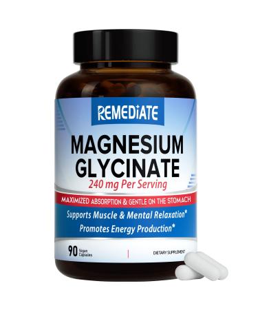 Magnesium Glycinate by REMEDIATE Fully Chelated Magnesium for Adults & Kids 240 mg Elemental Magnesium Bone Muscle Nerve Health & Energy Production Non-GMO No Gluten 90 Mini Caps
