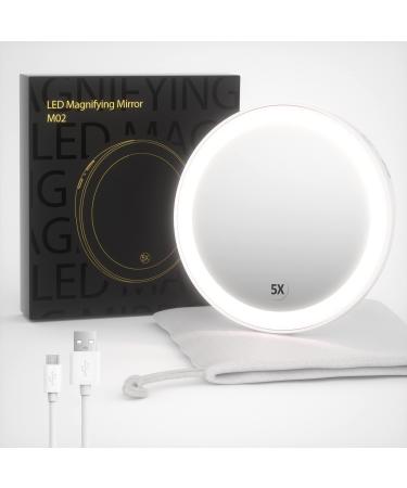 SHEGINEL 5X Magnified Makeup Mirror  Compact Mirror with LED Light 3 Color Lighting  Portable for Traveling(White)