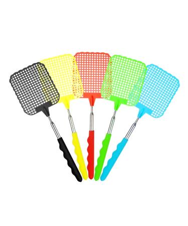 5 Pieces Fly Swatter Extendable Fly Swatter Telescopic Fly Swatter Manual Heavy Duty Plastic Flyswatter with Extendable Stainless Steel Handle, Multicolor