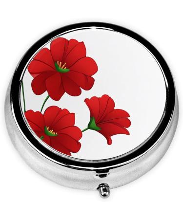 Vivid Poppy Flowers Mini Round Pill Box - 3 Compartment Travel Organizer for Medicine & Vitamins | Portable Pill Case for Home & Office - Buy Online on GoSupps.com