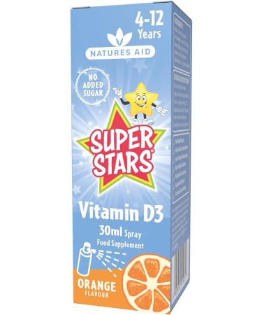 Natures Aid Kids Vitamin D3 Spray 30ml - Daily Oral Supplement for Children Ages 4-12 - Immune Support & Bone Health - Orange Flavour, Vegetarian - Buy Online on GoSupps.com