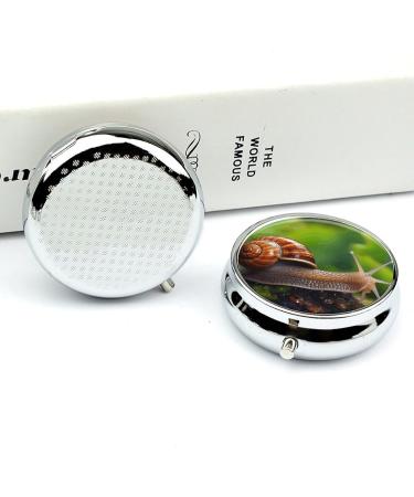 Wildlife Animal Snail Print Round Pill Box - 3 Compartment Decorative Portable Pill Organizer - Metal Pocket Medicine Storage - Buy Online on GoSupps.com