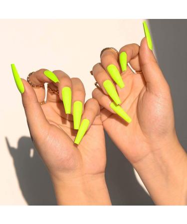 Sethain Matt Blue Ballerina False Nails - Long Complete Coverage Press-On Fingernails for Women & Girls | Stylish & Durable Yellow Design - Buy Online on GoSupps.com