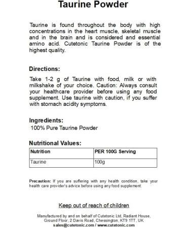 Cutetonic 100% Pure Taurine Powder (1KG) - Pack of 1 - Buy Online on GoSupps.com
