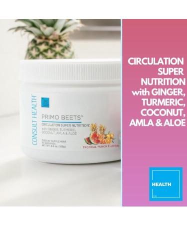 Consult Health Primo Beets - Beet Root Powder Drink Mix with Electrolytes - Nitrates to Support Circulation - Energy Boost - Ginger & Turmeric - Men & Women - Tropical Punch Flavor - 30 Servings - Buy Online on GoSupps.com