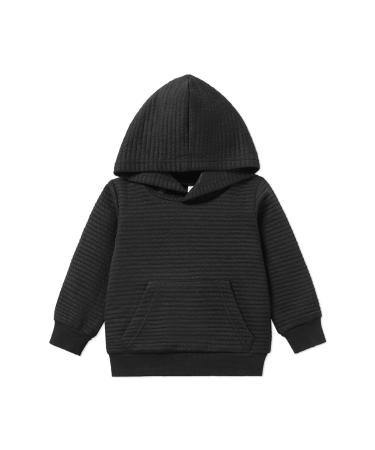 PATPAT Toddler Hoodie Boy Girl Hooded Sweatshirt Solid Color Textured with Pocket Pullover Hoodies for Toddler 4-5 Years Black