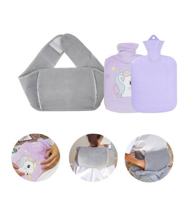 Hot Water Bottle 1000ml PVC Water Bag with Warm Pouch and Waist Warmer Cover Hot Water Bag for Neck and Shoulder Back Legs Waist Warm (Purple-Love Form)