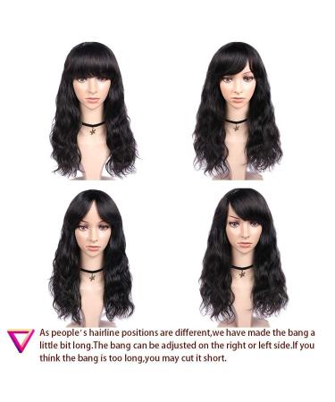 WIGNEE 100% Virgin Human Hair Natural Wave Wig with Bangs - 16 Inch Brazilian Hair Natural Black Color - Buy Online on GoSupps.com