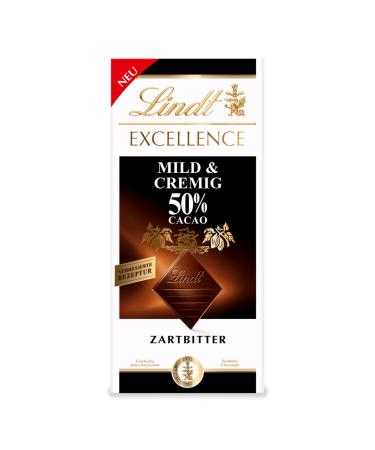 Lindt Excellence Mild & creamy 50 % cocoa - Darning bitter chocolate |100 g Tafel |Extra mild fine-torn bitter chocolate |Intensive cocoa taste |Dark chocolate |100g (1 -pack) 50% mild + creamy - Buy Online on GoSupps.com