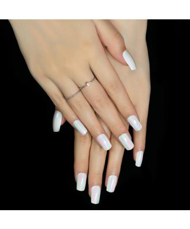 Aurora Medium Square Press-On Nails - Holographic Acrylic Full Cover Fake Nails for Weddings & Daily Wear - 24pcs Kit - Buy Online on GoSupps.com